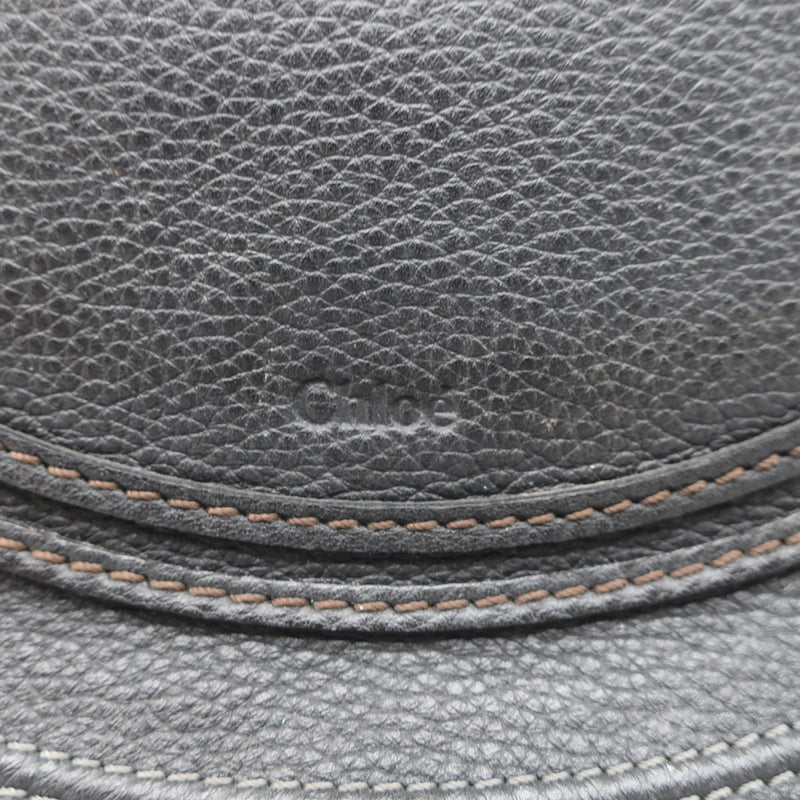 Chloe Marcie Medium Crossbody Saddle Bag Black Grained Leather