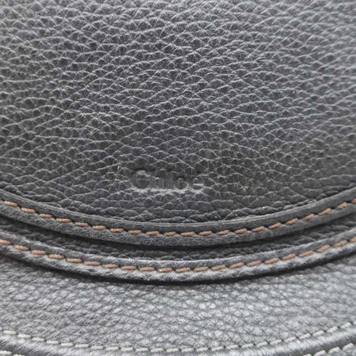 Chloe Marcie Medium Crossbody Saddle Bag Black Grained Leather