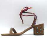Valentino Rockstud Rolling Ankle-Tie Sandals Brown Suede Size 40.5