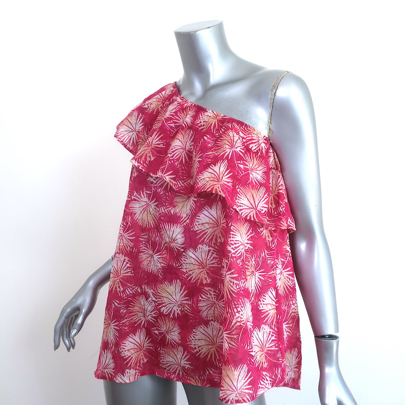 Hartford One Shoulder Ruffle Top Helga Fuchsia Printed Cotton Voile Size 1 NEW