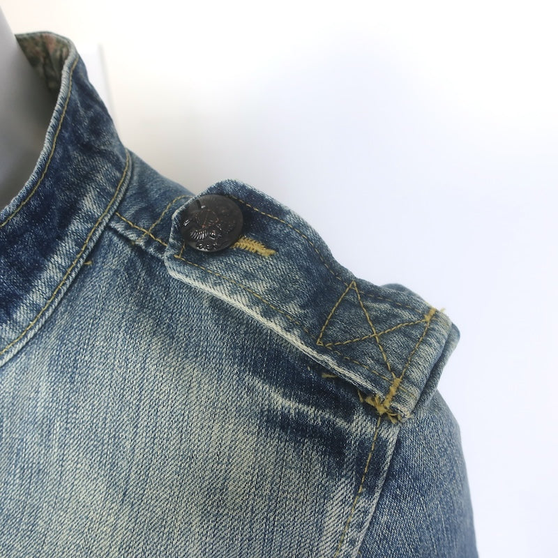 Ralph Lauren Polo Jeans Newby Cropped Denim Military Jacket Blue Size Medium