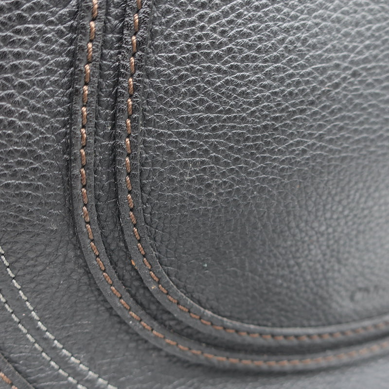Chloe Marcie Medium Crossbody Saddle Bag Black Grained Leather
