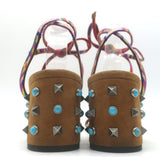 Valentino Rockstud Rolling Ankle-Tie Sandals Brown Suede Size 40.5