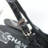 Chanel Bicolor Cap Toe Slingback Platform Pumps Black & White Patent Size 39.5