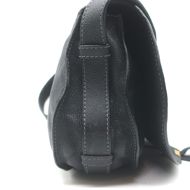Chloe Marcie Medium Crossbody Saddle Bag Black Grained Leather