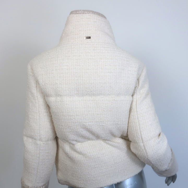 Herno Tweed Down Puffer Jacket Cream Cotton-Blend Size 36 NEW