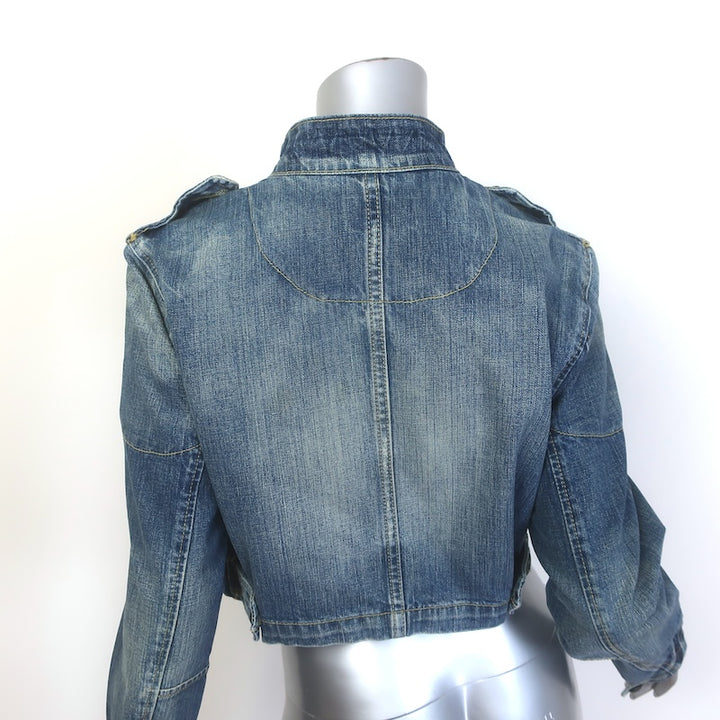 Ralph Lauren Polo Jeans Newby Cropped Denim Military Jacket Blue Size Medium