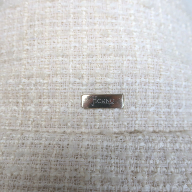 Herno Tweed Down Puffer Jacket Cream Cotton-Blend Size 36 NEW
