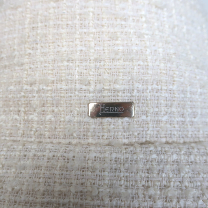 Herno Tweed Down Puffer Jacket Cream Cotton-Blend Size 36 NEW
