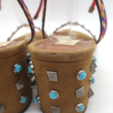 Valentino Rockstud Rolling Ankle-Tie Sandals Brown Suede Size 40.5