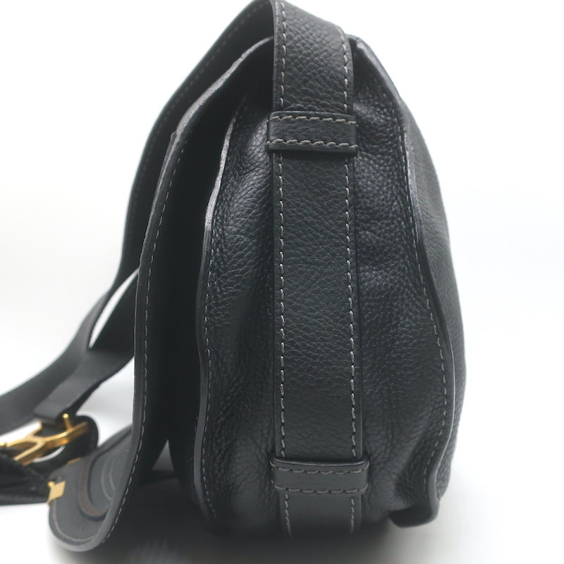 Chloe Marcie Medium Crossbody Saddle Bag Black Grained Leather