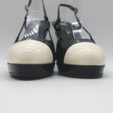 Chanel Bicolor Cap Toe Slingback Platform Pumps Black & White Patent Size 39.5