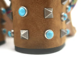 Valentino Rockstud Rolling Ankle-Tie Sandals Brown Suede Size 40.5