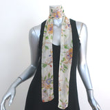 Christian Dior Skinny Scarf Cream Floral Print Chiffon Neck Tie