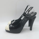 Chanel Bicolor Cap Toe Slingback Platform Pumps Black & White Patent Size 39.5