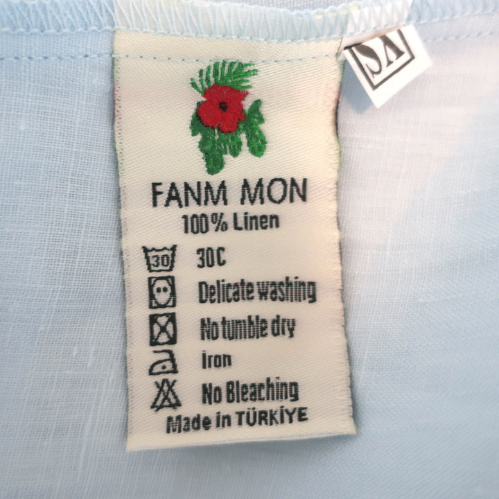 Fanm Mon Cide Midi Wrap Dress Light Blue Embroidered Linen Size Extra Small