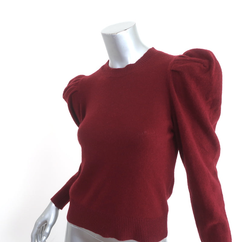 FRAME Cashmere Puff Shoulder Sweater Oxblood Size Extra Small Crewneck Pullover