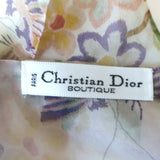Christian Dior Skinny Scarf Cream Floral Print Chiffon Neck Tie