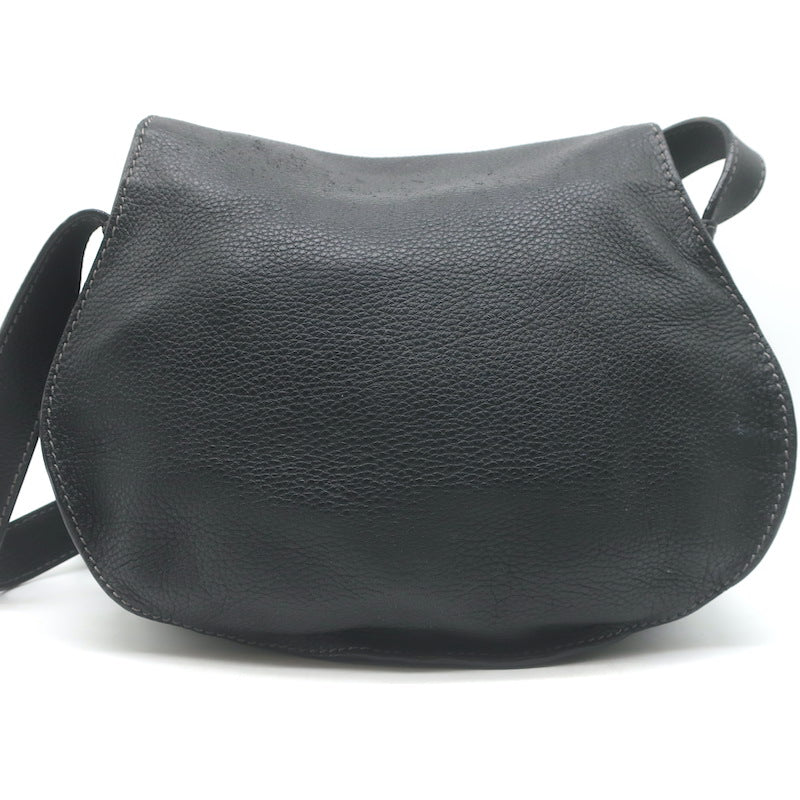 Chloe Marcie Medium Crossbody Saddle Bag Black Grained Leather