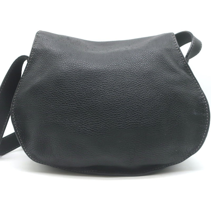 Chloe Marcie Medium Crossbody Saddle Bag Black Grained Leather