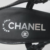 Chanel Bicolor Cap Toe Slingback Platform Pumps Black & White Patent Size 39.5