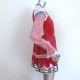 Hemant & Nandita Long Sleeve Tassel Mini Dress Red Embroidered Cotton Size Small