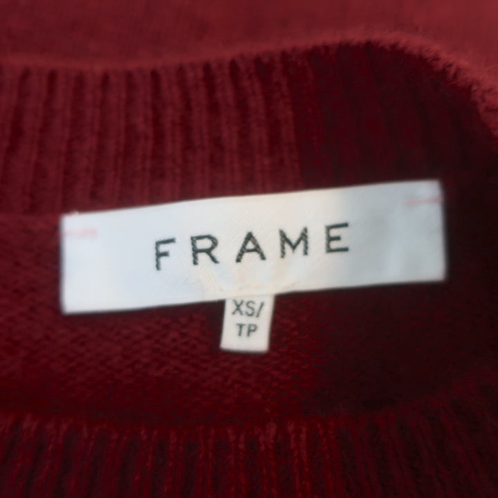 FRAME Cashmere Puff Shoulder Sweater Oxblood Size Extra Small Crewneck Pullover