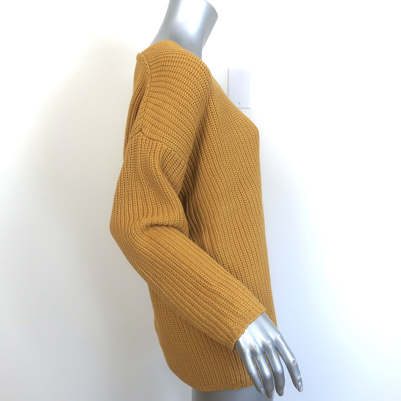 Jenni Kayne Cotton Cabin Sweater Mustard Ribbed Knit Size Small NEW
