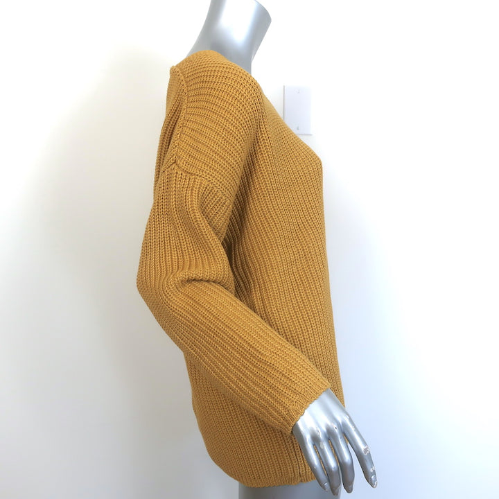 Jenni Kayne Cotton Cabin Sweater Mustard Ribbed Knit Size Small NEW