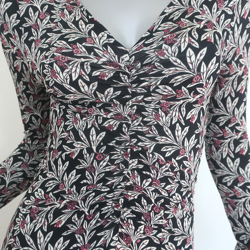 Isabel Marant Etoile Tova Ruched Midi Dress Black Floral Print Jersey Size 38