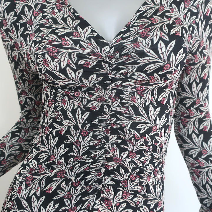 Isabel Marant Etoile Tova Ruched Midi Dress Black Floral Print Jersey Size 38