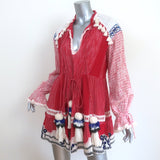 Hemant & Nandita Long Sleeve Tassel Mini Dress Red Embroidered Cotton Size Small