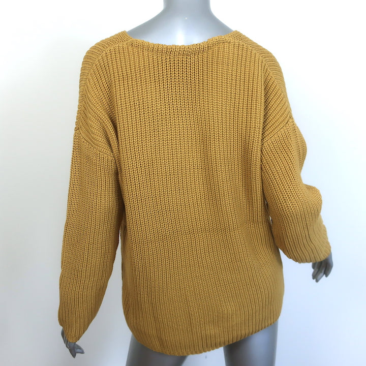 Jenni Kayne Cotton Cabin Sweater Mustard Ribbed Knit Size Small NEW