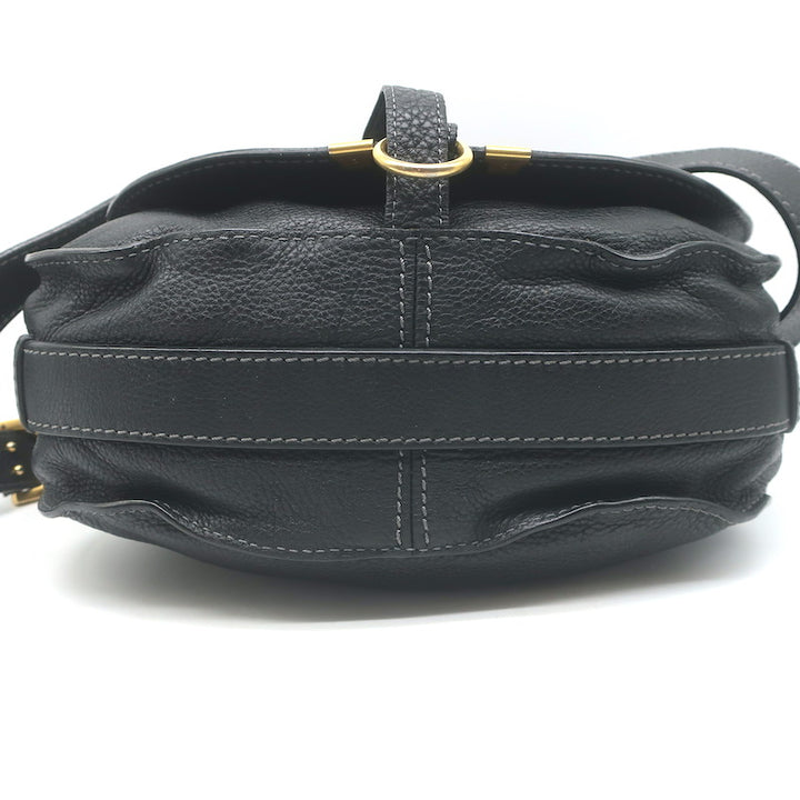 Chloe Marcie Medium Crossbody Saddle Bag Black Grained Leather