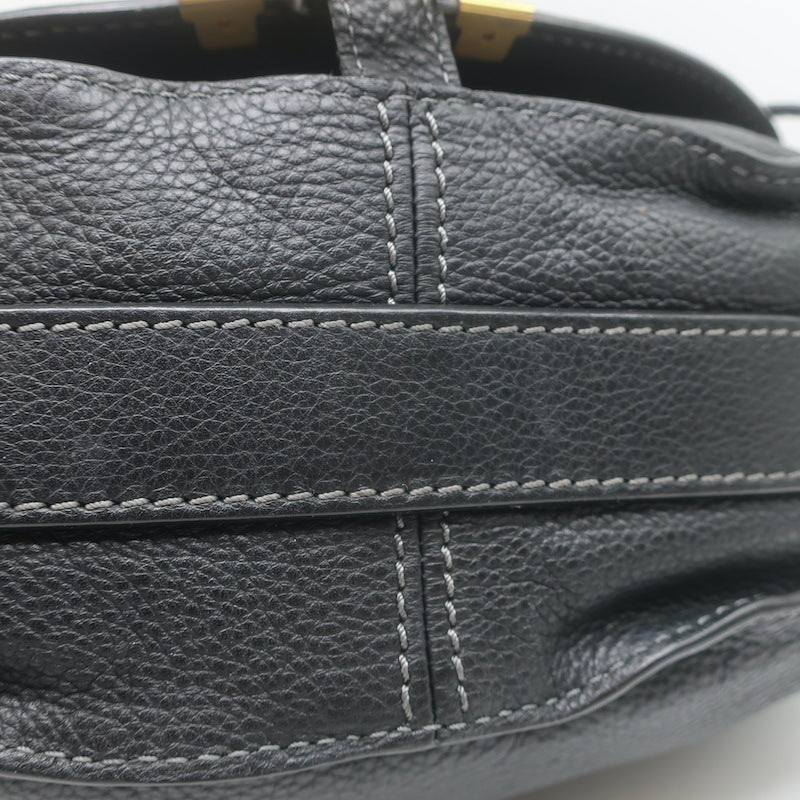 Chloe Marcie Medium Crossbody Saddle Bag Black Grained Leather