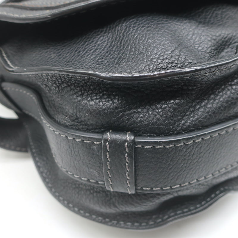 Chloe Marcie Medium Crossbody Saddle Bag Black Grained Leather
