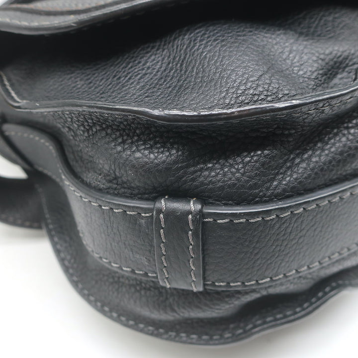 Chloe Marcie Medium Crossbody Saddle Bag Black Grained Leather