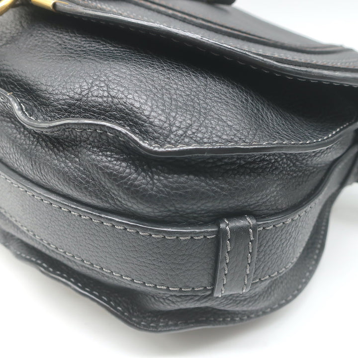 Chloe Marcie Medium Crossbody Saddle Bag Black Grained Leather