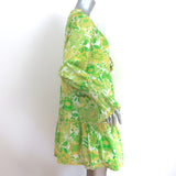 Figue Bella Tiered Mini Dress Lime Retro Floral Print Cotton Size Small