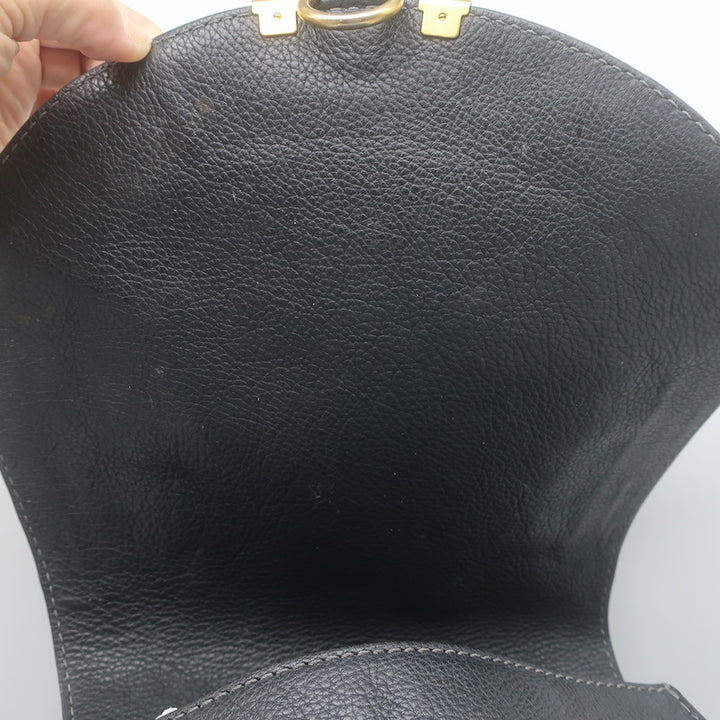 Chloe Marcie Medium Crossbody Saddle Bag Black Grained Leather