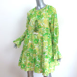 Figue Bella Tiered Mini Dress Lime Retro Floral Print Cotton Size Small