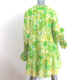Figue Bella Tiered Mini Dress Lime Retro Floral Print Cotton Size Small