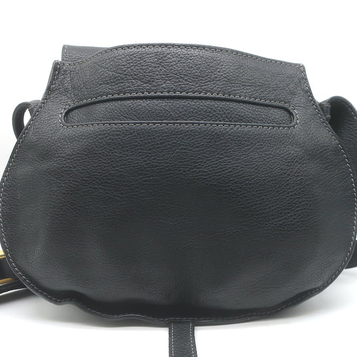 Chloe Marcie Medium Crossbody Saddle Bag Black Grained Leather