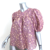 Ulla Johnson Livana Puff Sleeve Blouse Lavender Handprint Dot Size 8 V-Neck Top