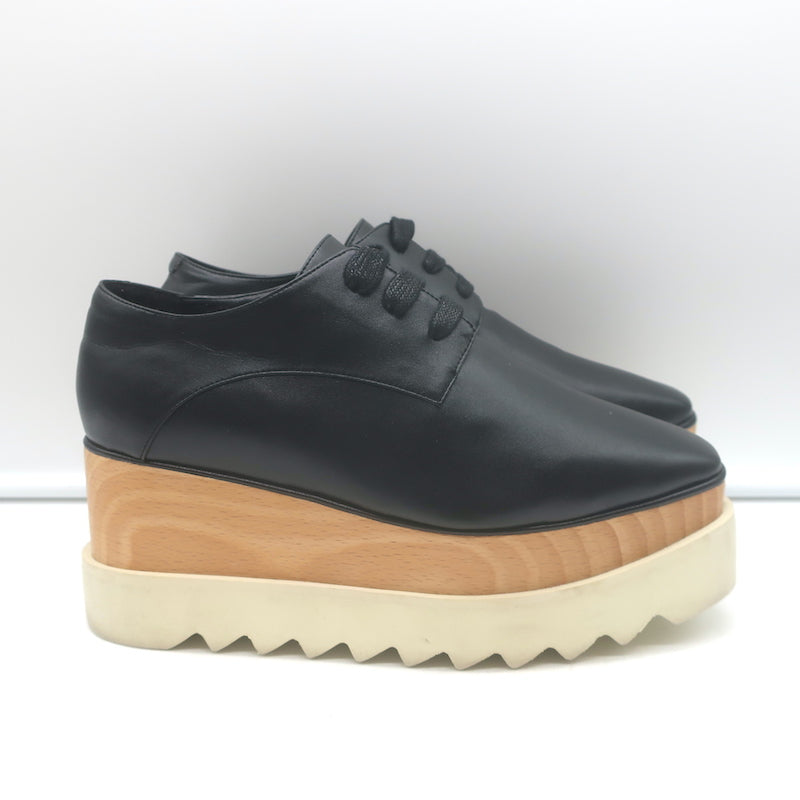 Stella McCartney Elyse Platform Lace-Up Shoes Black Faux Leather Size 37