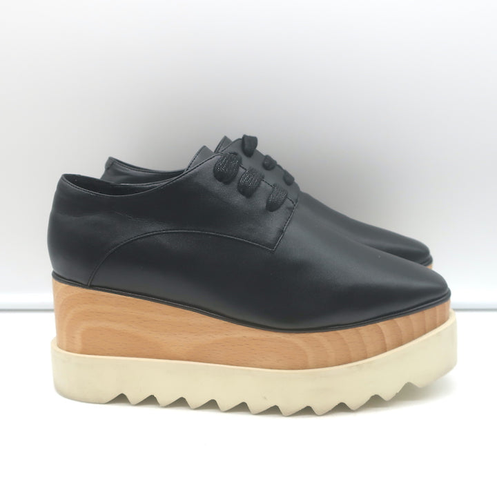 Stella McCartney Elyse Platform Lace-Up Shoes Black Faux Leather Size 37