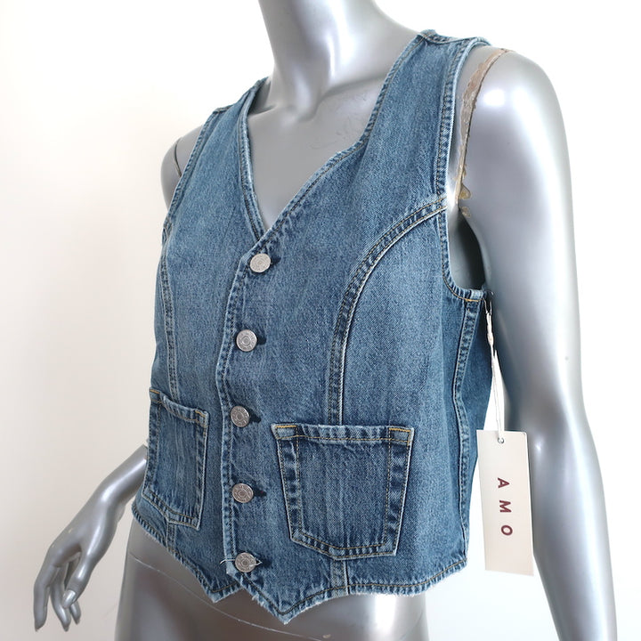 AMO Wyatt Denim Vest Blue Cotton Size Small NEW
