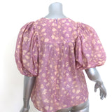 Ulla Johnson Livana Puff Sleeve Blouse Lavender Handprint Dot Size 8 V-Neck Top