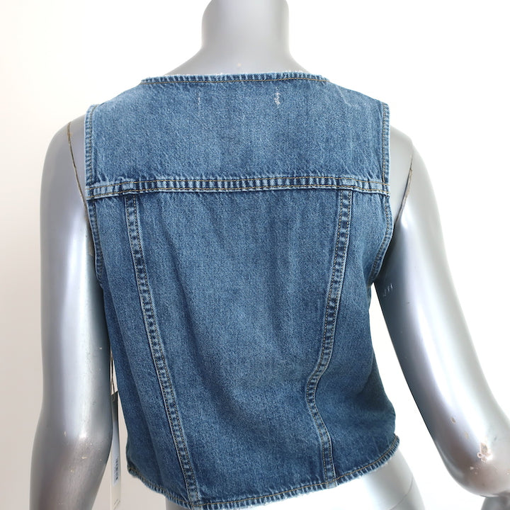AMO Wyatt Denim Vest Blue Cotton Size Small NEW