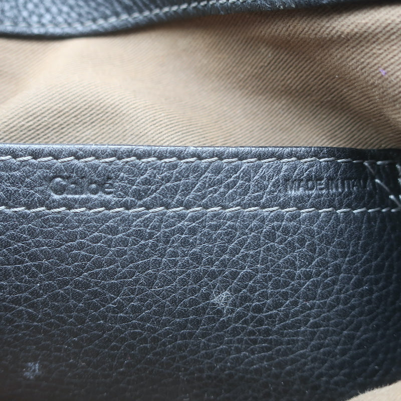 Chloe Marcie Medium Crossbody Saddle Bag Black Grained Leather